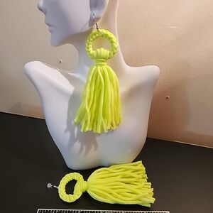 Neon Yellow Tassel Rope Drop Earrings - Women Jewelry